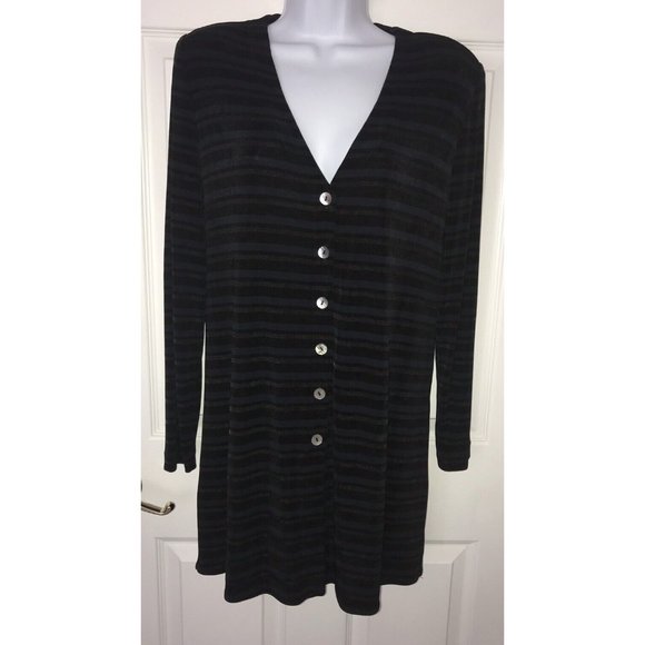 Rabbit Rabbit Rabbit Designs Cardigan Tunic Topper Slinky Black Blue Gray Sz 6P - Picture 2 of 11